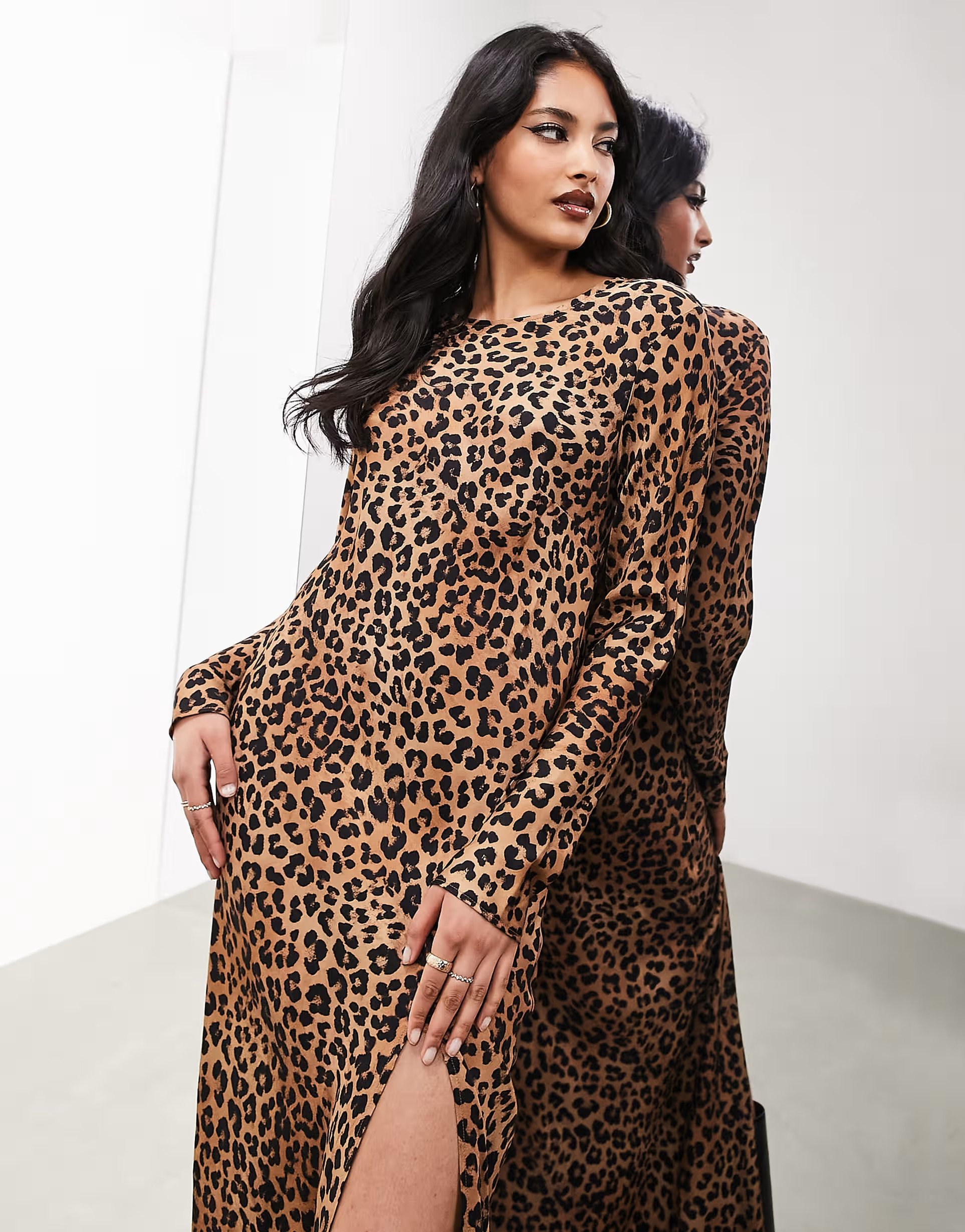 ASOS EDITION long sleeve bias cut maxi dress in leopard print | ASOS | ASOS (Global)