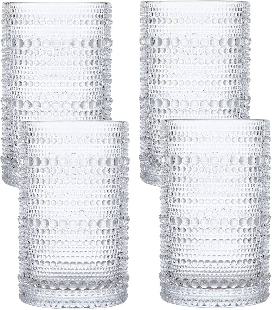 Sunximei Vintage Hobnail Drinking Glassware Glasses Romantic 12OZ Set of 4, Embossed Glasses Set ... | Amazon (US)