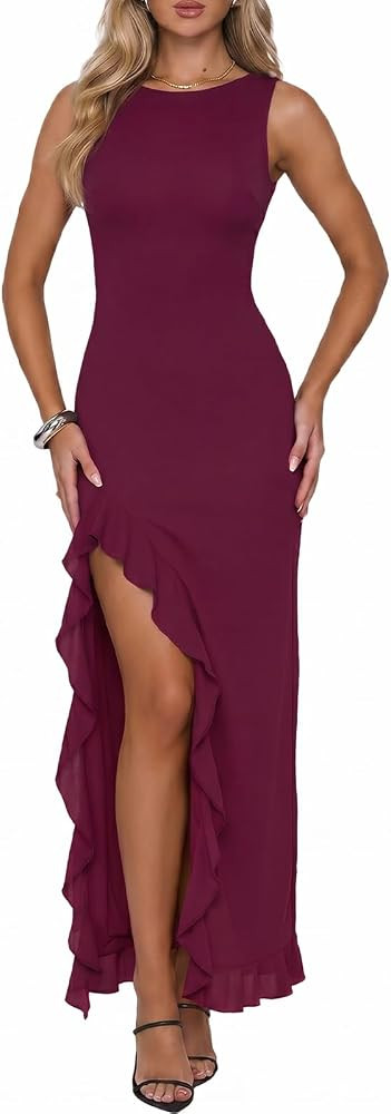 UNCOOYEE Cocktail Dresses for Women Sexy High Slit Mesh Wedding Guest Dress | Amazon (US)
