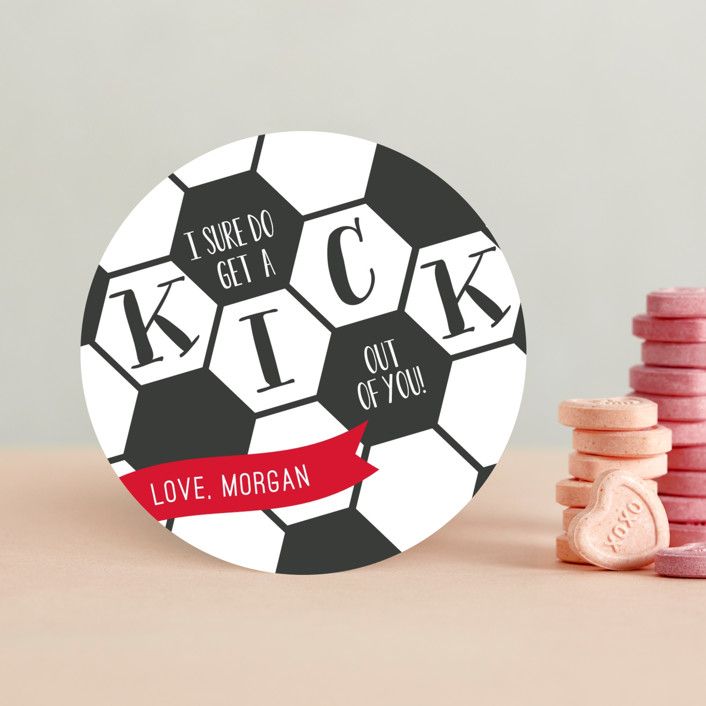 "For Kicks" - Customizable Classroom Valentine's Cards in Red by Lauren Michelle. | Minted