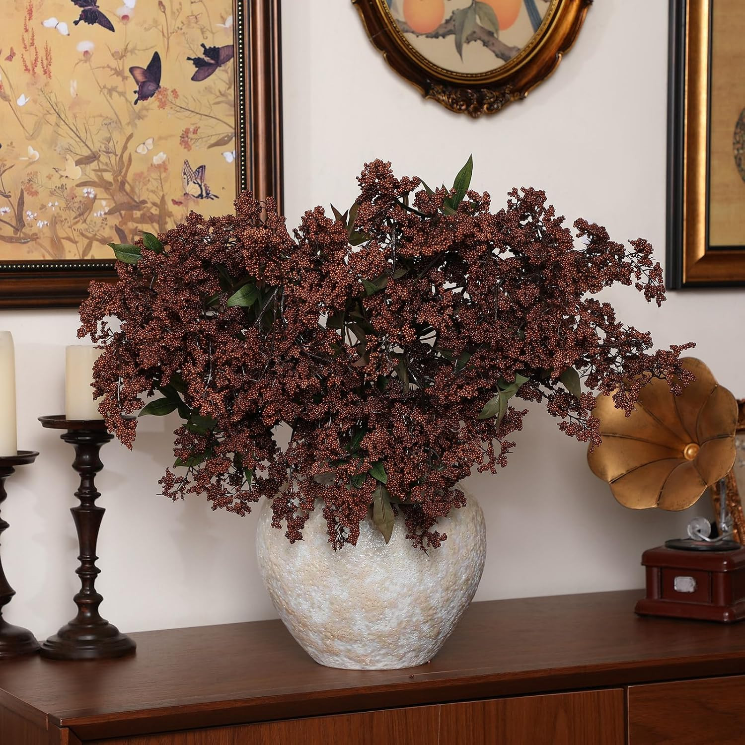 3 Pcs Fall Brown Faux Berry Stem for Vase 42'' Realistic Sedum Stem | Amazon (US)