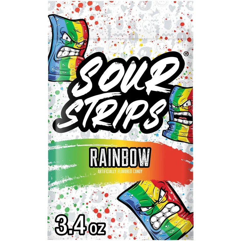 Sour Strips Rainbow Flavored Chewy, Candy Bag, 3.4 oz | Walmart (US)