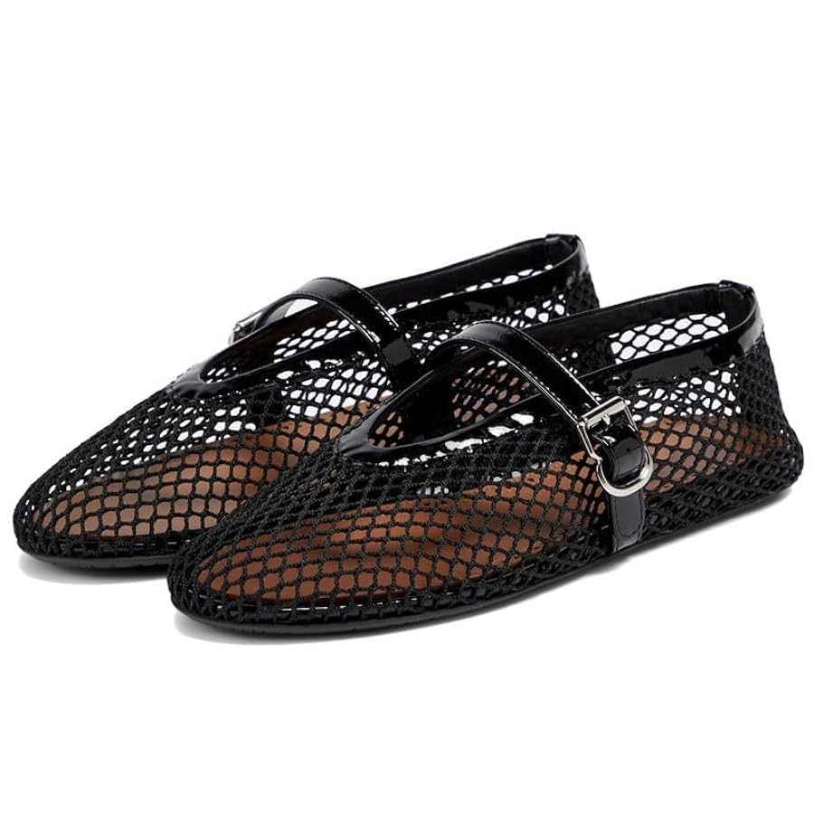 AMINUGAL Mesh Ballet Flats for Women Round Toe Fishnet Flats for Women Buckle Strap Mesh Mary Jan... | Amazon (CA)