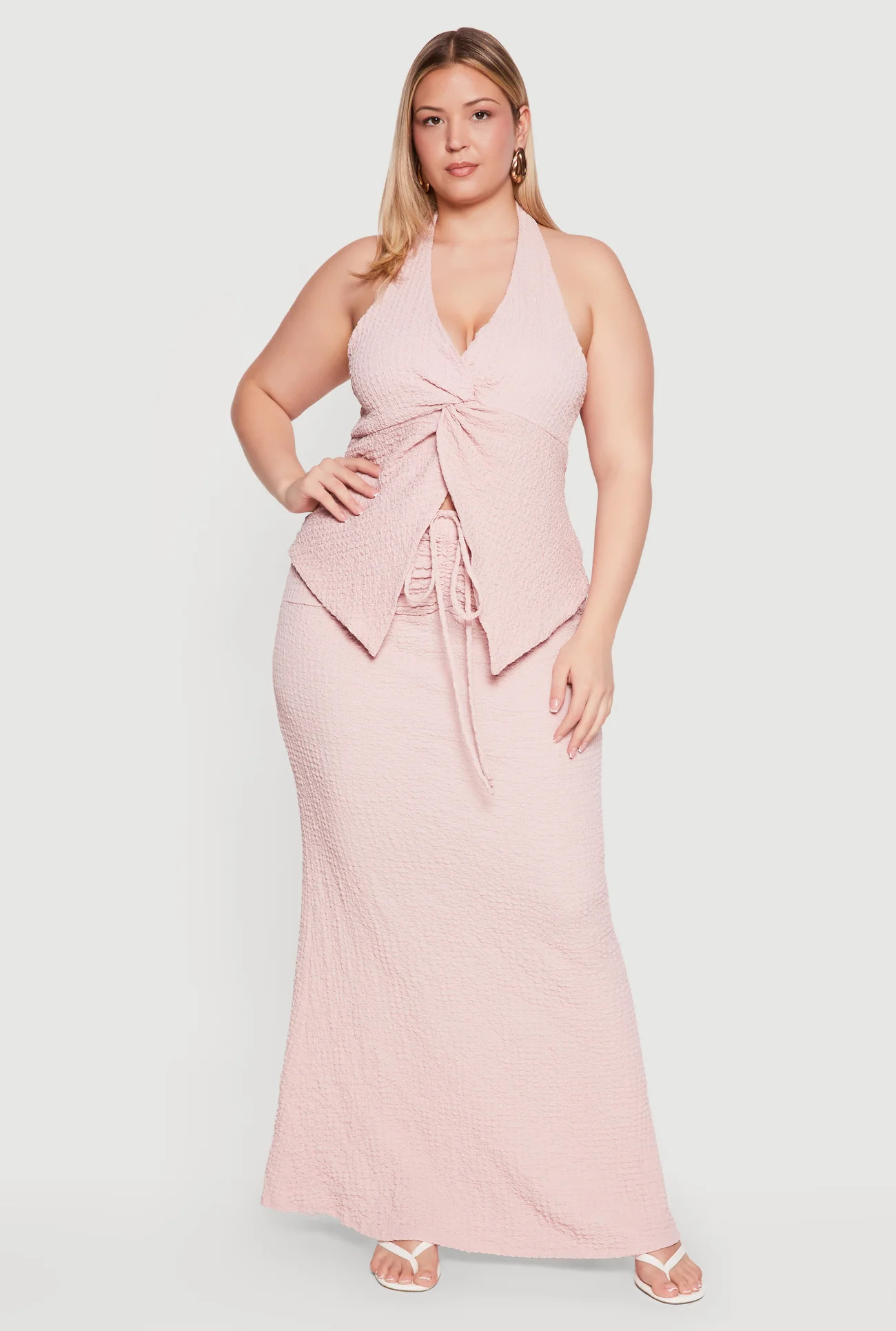 Plus Size Drawstring Waist Detail Mermaid Maxi Skirt | Rainbow Shops