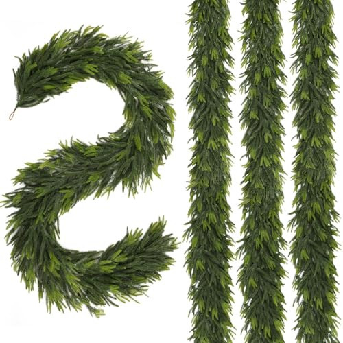 N&T NIETING 9FT Christmas Norfolk Pine Garland, Real Touch Pine Garlands Faux Greenery Garland Winter Christmas Garland for Table Mantle Holiday Indoor Outdoor Xmas Decorations (4 Pcs) | Amazon (US)