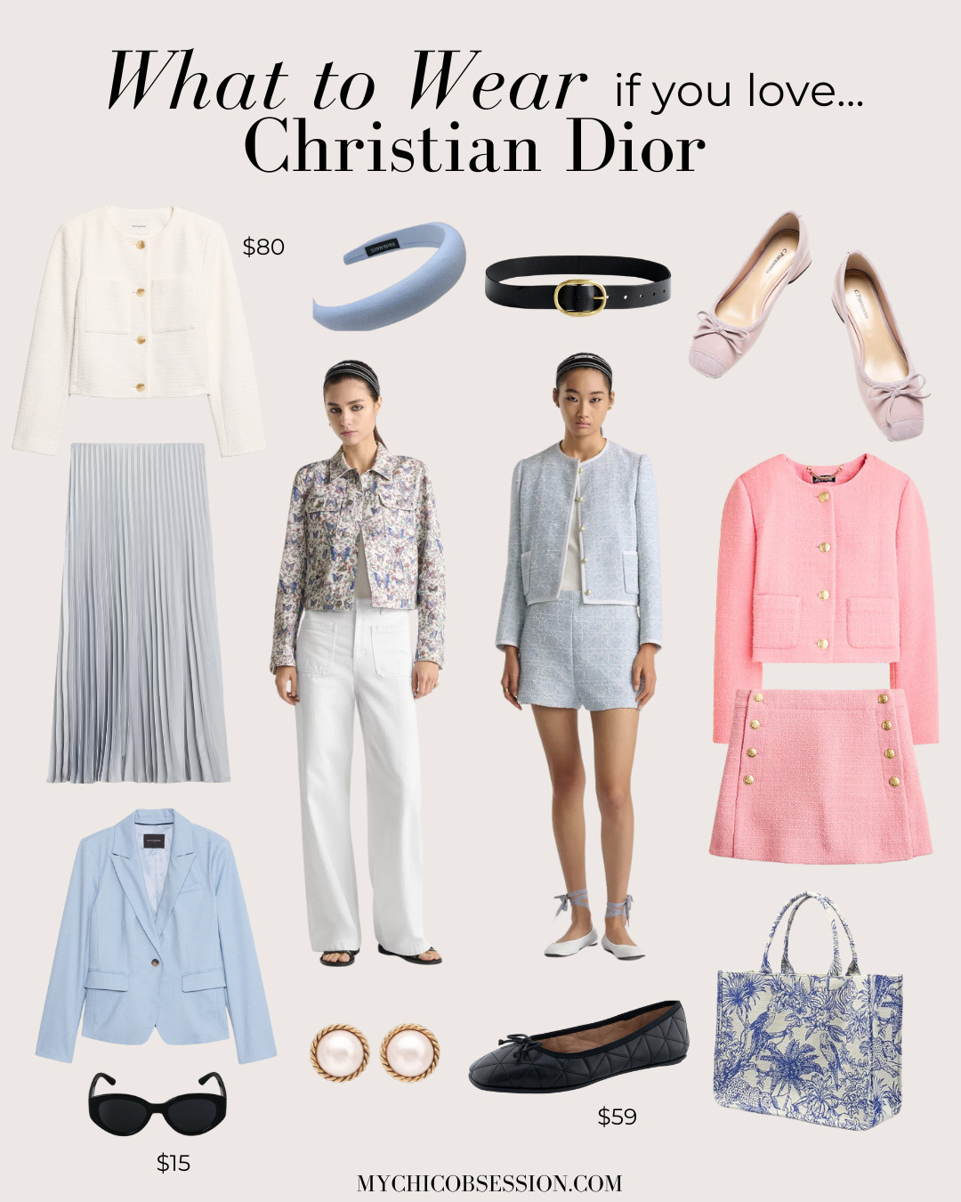 What to wear if you love Christian Dior! Thing spring colors and patterns if you're inspired by their ready-to-wear collection. Butterflies, pastel tones of blue and pink, toile bags, tweed sets, and structured blazers all fall under the umbrella of Christian Dior-inspired looks. 

 #LTKSeasonal #LTKStyleTip #LTKShoeCrush