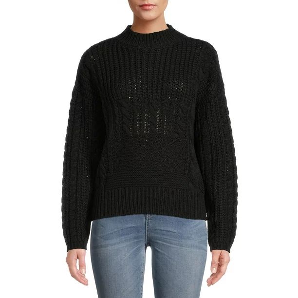 Time and Tru Women's Patchwork Mixed Stitch Sweater - Walmart.com | Walmart (US)