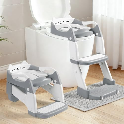 Orzbow Potty Training Seat, Toddler Toilet Seat with Step Stool Ladder, 2-in-1 Toddler Potty Training Toilet Chair for Kids Boys Girls - 5-Level Adjustable Height | Splash Guard | Anti Slip Pad, Grey | Amazon (US)
