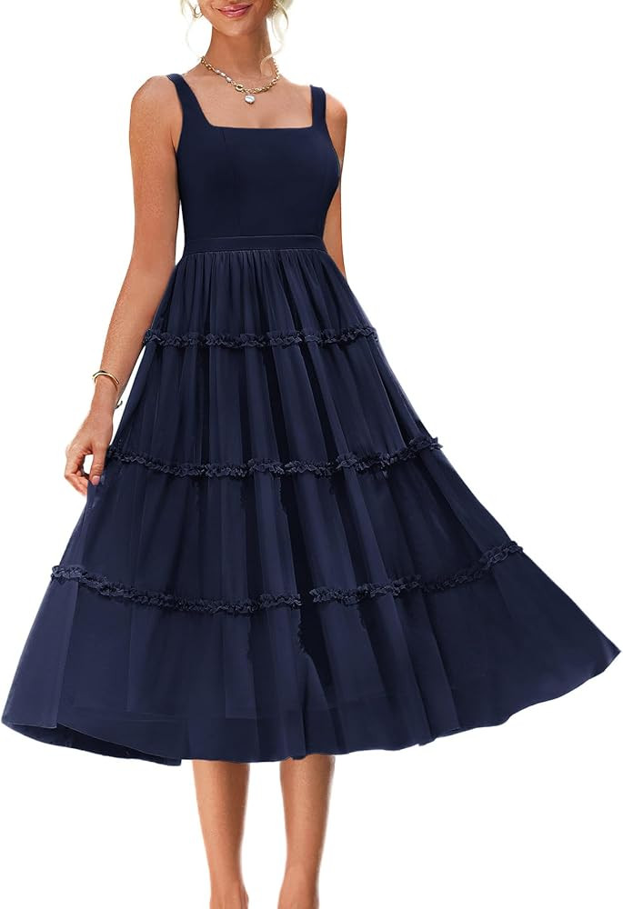 GRACE KARIN Women's Summer A-line Casual Dress Sleeveless Square Neck Strap Dress | Amazon (UK)