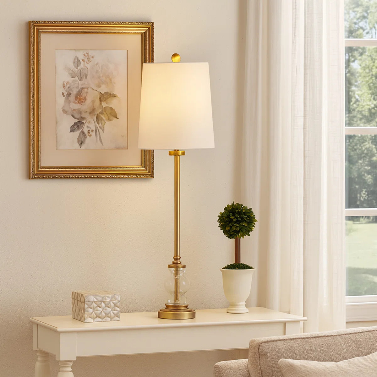 Yenni - Buffet Lamp Metal Clear Seeded Glass - Off-White Shade | Wayfair North America