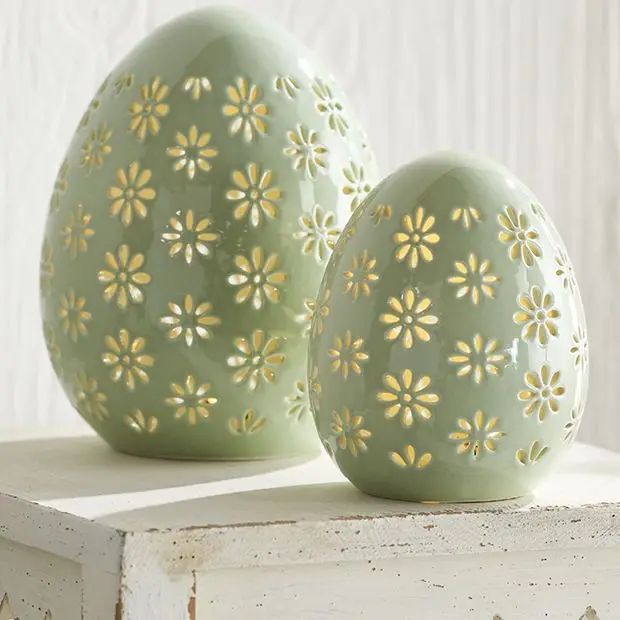Lighted Porcelain Green Easter Egg Set of 2 | Antique Farm House