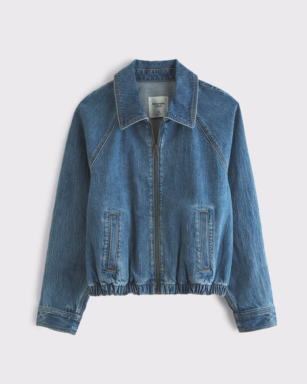 Linen-Blend Denim Bomber Jacket | Abercrombie & Fitch (US)