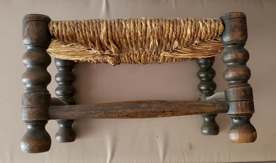 Antique Rush Seat Footstool, Primitive, Farmhouse, Stool, Seating, Display, Photography Prop | Etsy (US)
