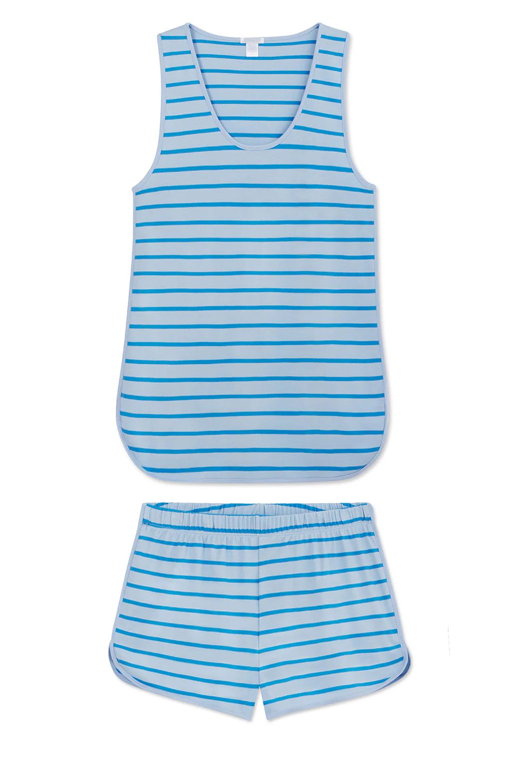 Pima Tank-Short Set in French Blue Anchor Stripe | Lake Pajamas