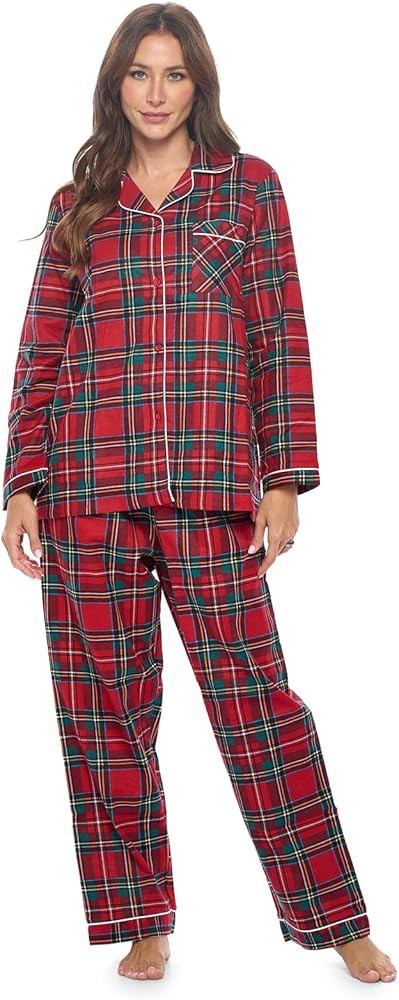Casual Nights Women's Flannel Long Sleeve PJ's Button Down Sleepwear Pajama Set | Amazon (US)