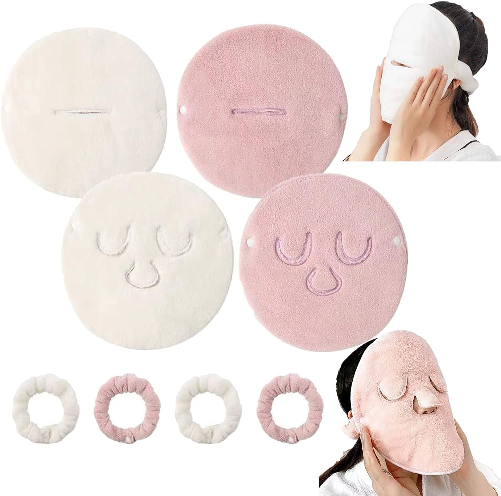 4 Pack Reusable Face Towel Mask Cold Hot Compress Facial Steamer Towel Mask Moisturizing Beauty S... | Amazon (US)