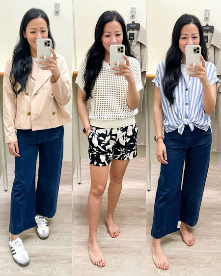 Size XS white tank
Size small jacket 
Size small top
Size small shorts
Size XS striped top
Size 4 pants (would prefer size 2)
Sized down 1/2 in sneakers


#LTKover40 #LTKSeasonal #LTKsalealert