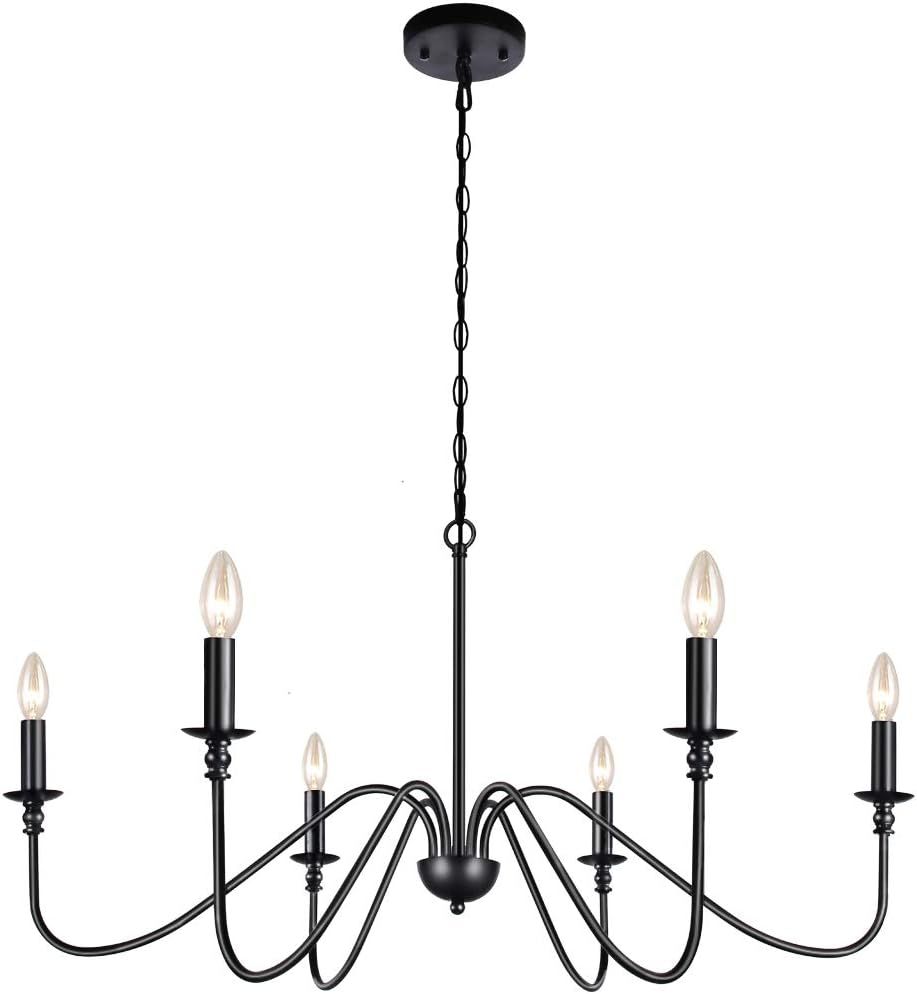 Lampundit 6-Light Iron Chandelier Black Farmhouse Chandelier Classic Candle Ceiling Pendant Light... | Amazon (US)
