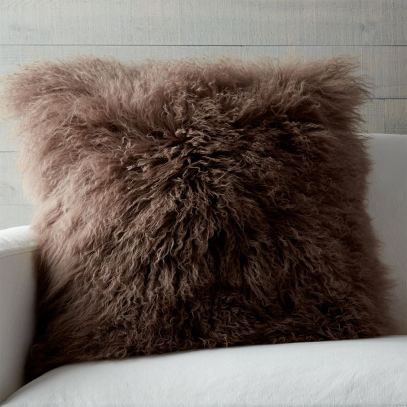 Pelliccia Mushroom Brown 23" Pillow with Feather-Down Insert + Reviews | Crate and Barrel | Crate & Barrel