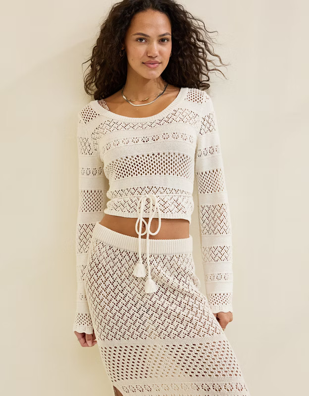 Aerie Reversible Crochet Wrap Sweater | American Eagle Outfitters (US & CA)