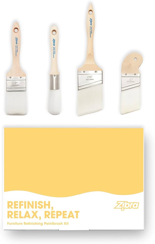 Zibra Pro Grade 4-Piece Furniture Paint Brush Set for Refinishing Projects, White | Amazon (US)
