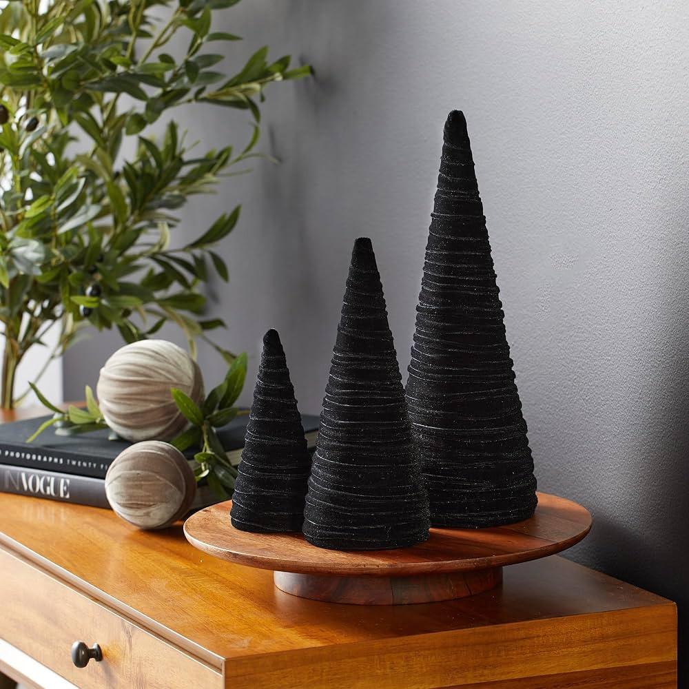 Velvet Cones Set of 3, monochrome winter decor, Christmas tree mantel accent, winter wedding, mod... | Amazon (CA)