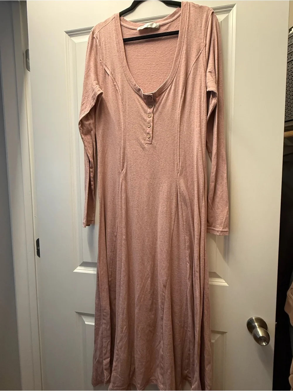 Free People Dusty Rose Long Sleeve Maxi Henley Dress | Poshmark