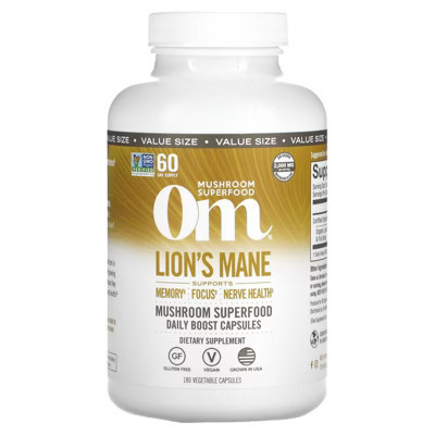 Om Mushrooms Lion's Mane Mushroom Superfood, 2,000 mg, 180 Vegetable Capsules (667 mg per Capsule ) | Target