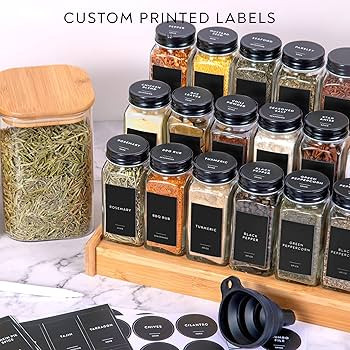 Laramaid 4oz 48Pack Glass Jars with 459 Minimalist Black Vinyl Spice Labels, Shaker Lids Dispense... | Amazon (US)