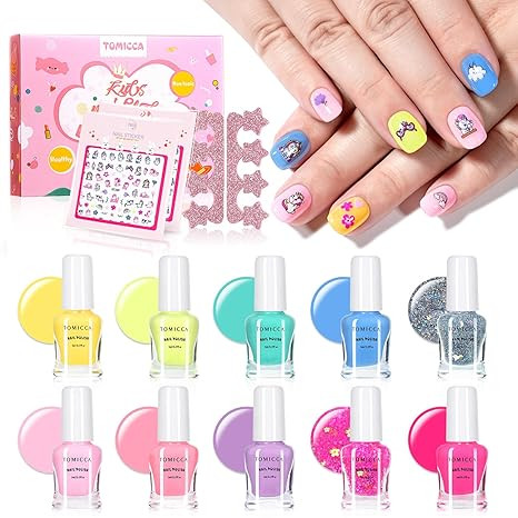 TOMICCA Kids Nail Polish Set, Non Toxic Quick Dry Water-Based Peel-Off 10 Colors Toddler Nail Pol... | Amazon (US)