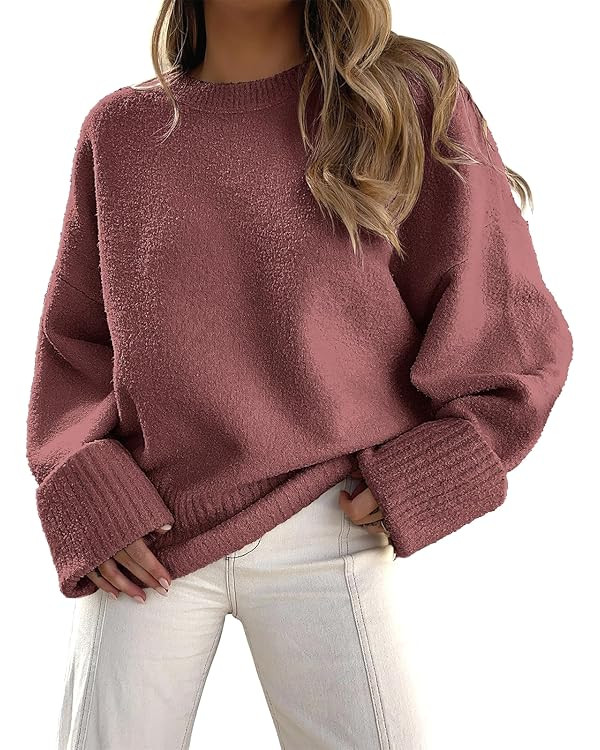 ANRABESS Women's Crewneck Long Sleeve Oversized Fuzzy Knit Chunky Warm Pullover Sweater Top | Amazon (US)
