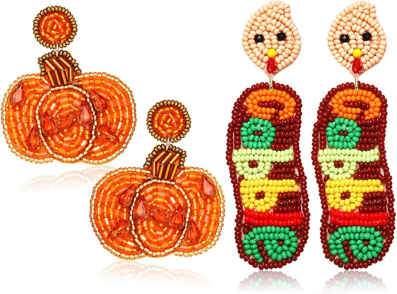 Thanksgiving Fall Earrings for Women Beaded Maple Leaf Pumpkin Turkey Earrings Handmade Gobble Dr... | Amazon (US)