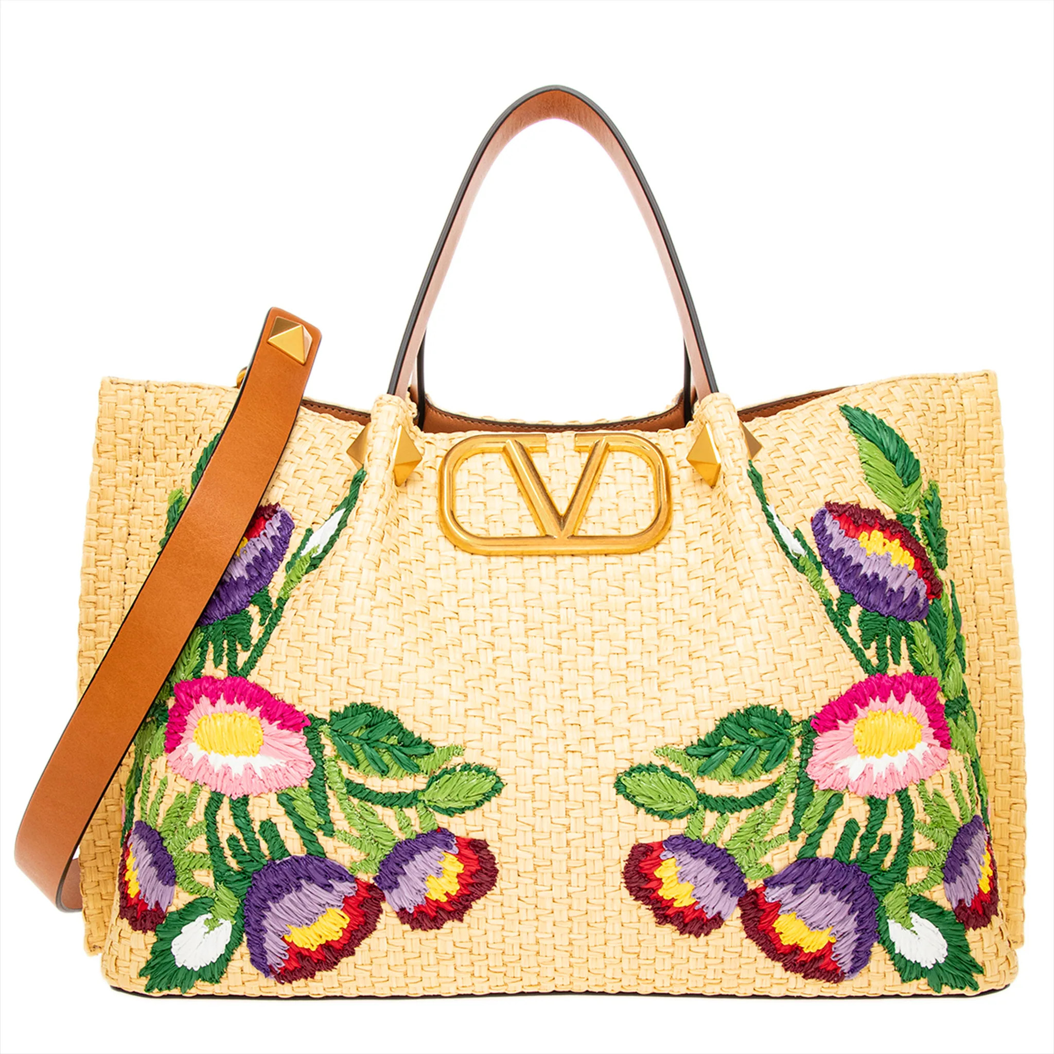 Valentino Floral Embroidered VLogo Medium Tote | Overstock