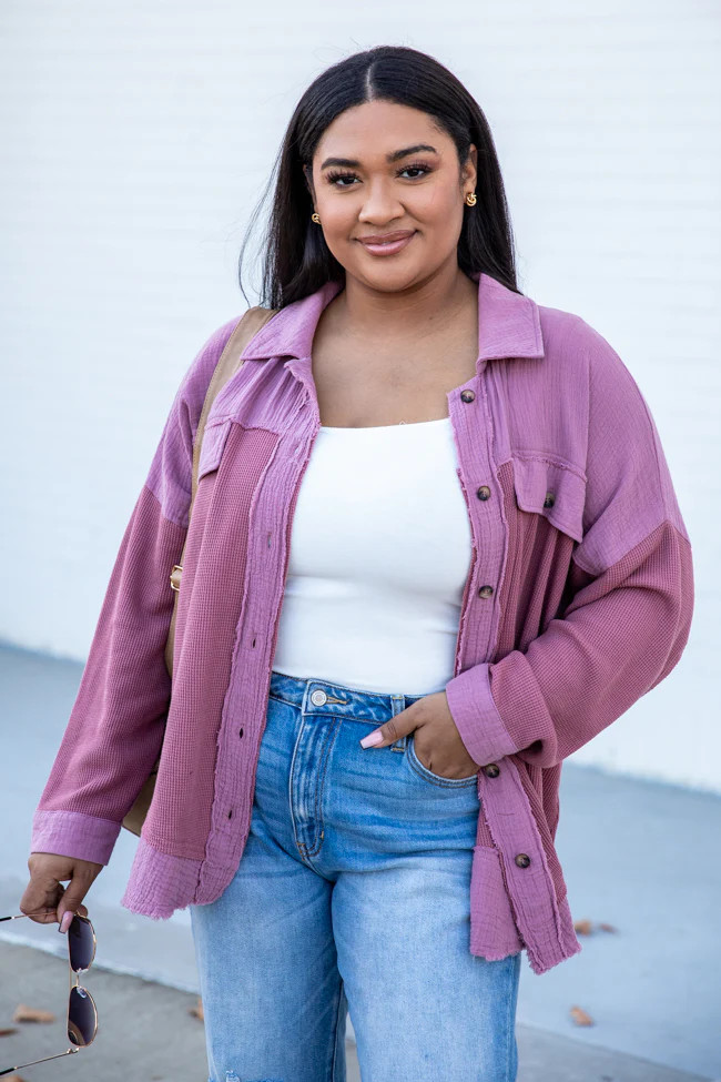 Control Your Future Berry Waffle Knit And Gauze Shacket FINAL SALE | Pink Lily