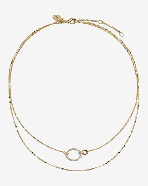 2 Row Rhinestone Linked Circle Necklace | Express