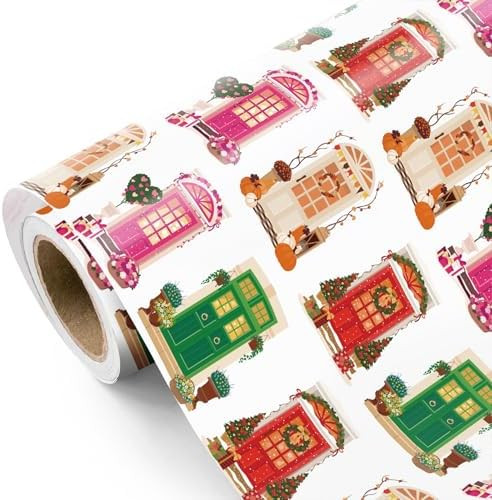 WRAPAHOLIC Doors Christmas Wrapping Paper - Mini Roll - 17 Inch x 16.5 Feet - Entrance Decorated ... | Amazon (US)