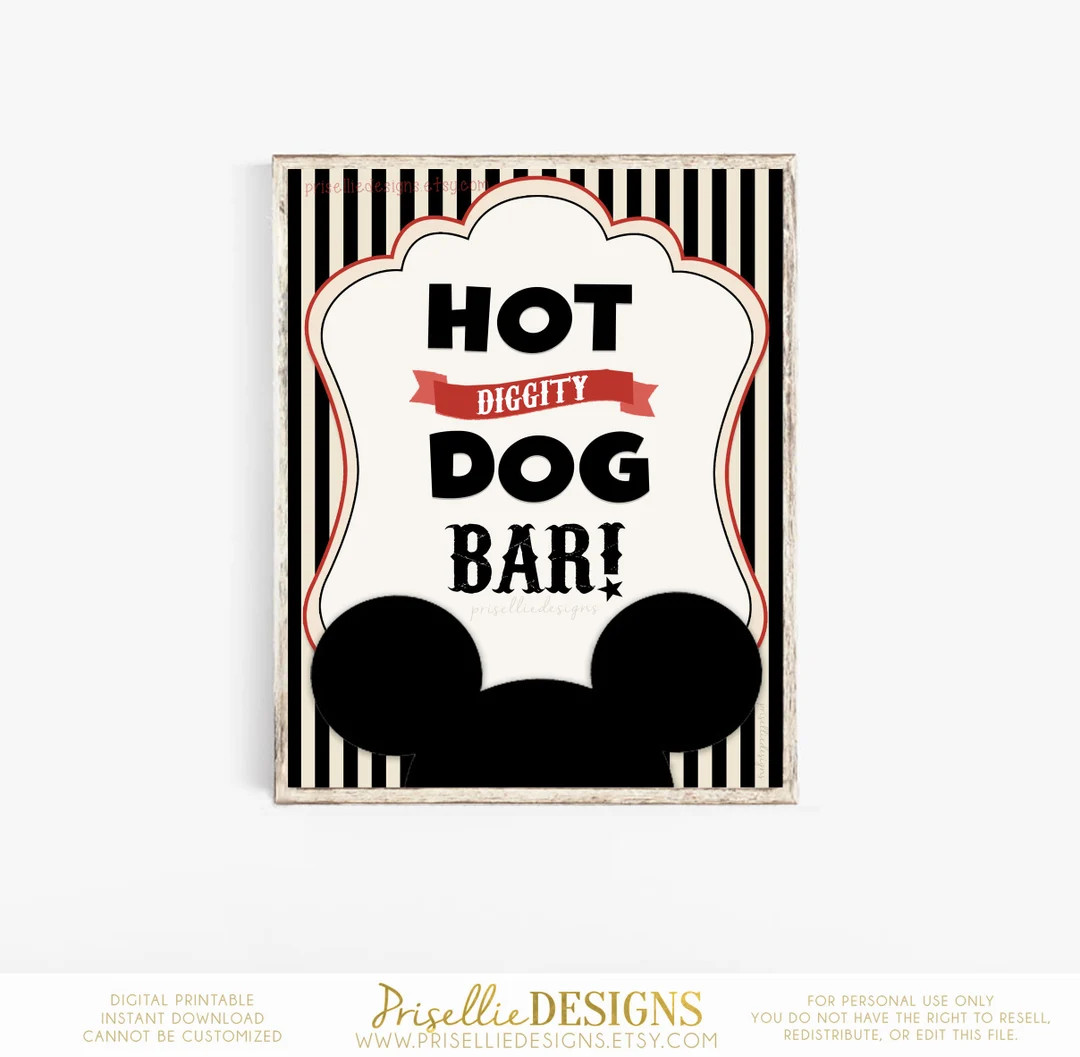 Mickey Mouse Printable Sign Instant Download, Hot Diggity Dog Bar Table Mickey Mouse Birthday Inv... | Etsy (US)