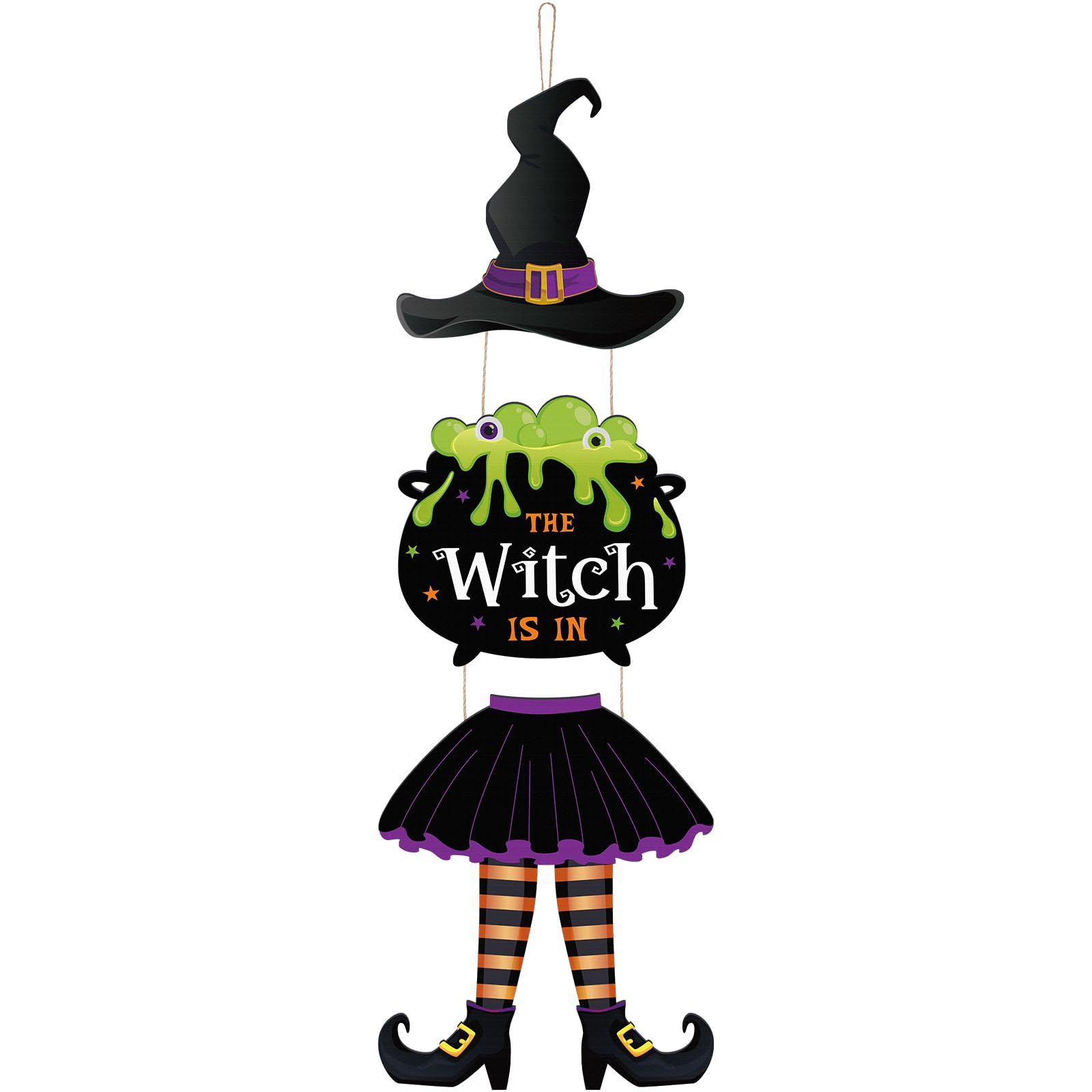 Yerliker The Witch is in Sign Decoration Halloween Witch Legs Hat Hanging Wooden Wall Decor Versi... | Amazon (US)