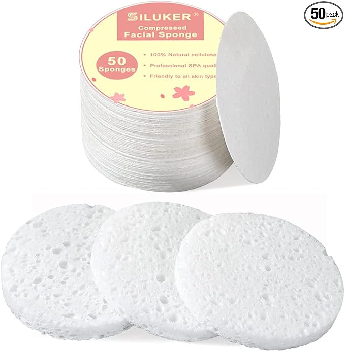 50-Count Compressed Facial Sponges for Daily Cleansing and Gentle Exfoliating, 100% Natural Cellu... | Amazon (US)