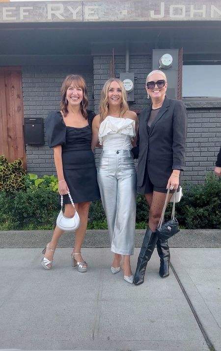 WHAT WE WORE to our first Couture Fashion Show! 🖤 The invitation to the @lulyyangcouture 20th Anniversary Fashion show and fundraiser for @seattlechildrens rolled in and the text thread began to plan our outfits! !💃💃💃 We had so much fun at this stylish event, and are so lucky to be a part of the Seattle Fashion community!  
🛍️
TO SHOP OUR LOOKS:
1️⃣ Comment LINK and we’ll send you a DM (direct message) with the links! 
2️⃣ Find the links in our stories for 24 hours
3️⃣ Follow me LASTSEENWEARING and PARTYTILDAWN in the @shop.LTK app!

Party outfit, Anthropologie silver metallic pants, socialite black mini dress, ATM shorts pinstripe suit, holiday outfit, date night, wedding guest dress, fall outfit, silver platform sandals, tall black boots 

#LTKparties #LTKover40 #LTKstyletip