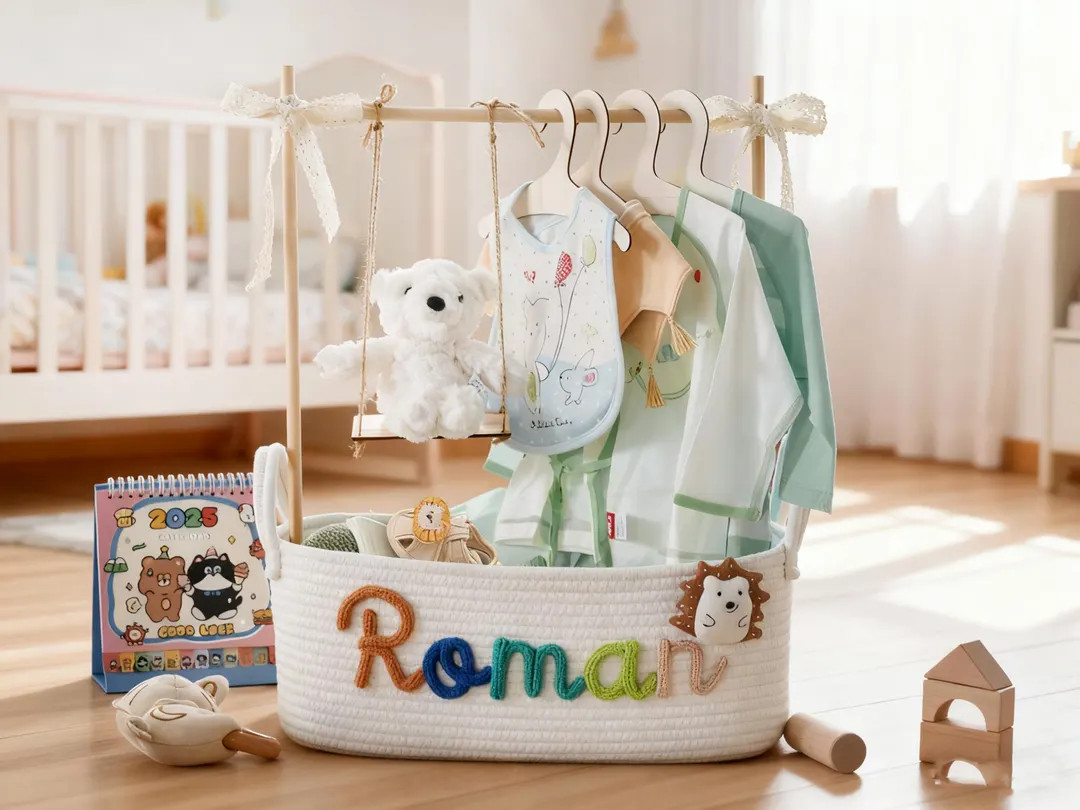 Personalized Baby Shower Basket Set: Cotton Rope Nursery Decor With Swing - Etsy | Etsy (US)