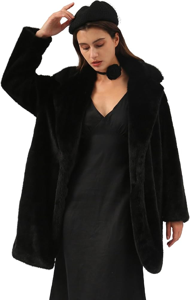 Amazhiyu Womens Faux Fur Longline Duster Coat Long Sleeve Winter Lapel Overcoat | Amazon (US)