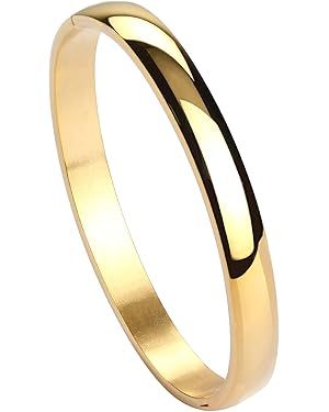 MILAKOO Womens Bangle 8MM Stainless Steel Bracelet Oval Polished Finish Cuff Bangle 6.7" | Amazon (US)