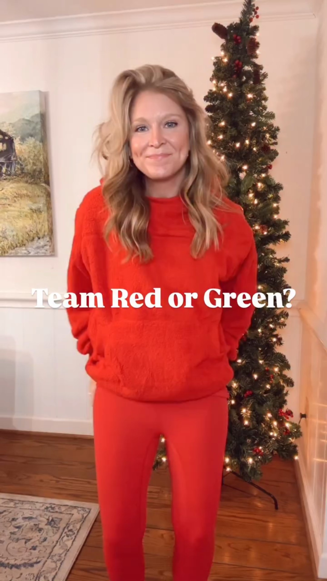 Team red or green? ❤️💚 . 

Ok, not my best moment filming from the front camera for this reel. 😂 the hat says “Put it on Santa’s tab”. 🎅🏼

I think I’m team red in general but this set is so comfy! 

#christmas #festive #christmastime #redandgreen