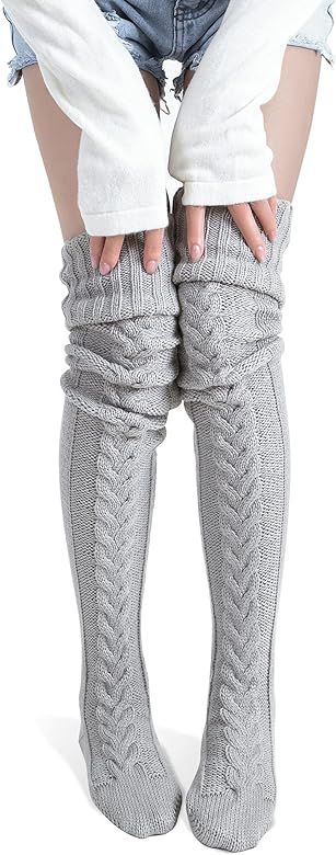 Pcavin Women's Thigh High Socks Over the Knee Cable Knit Boot Socks, Long Warm Fashion Leg Warmer... | Amazon (US)