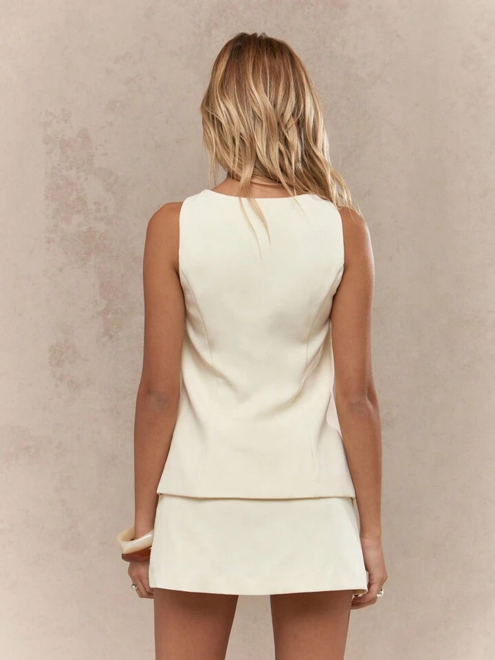 MISSGUIDED Street Buttoned Square Neck Sleeveless Vest And Mini Skirt Two Piece Co-Ord Set | SHEIN