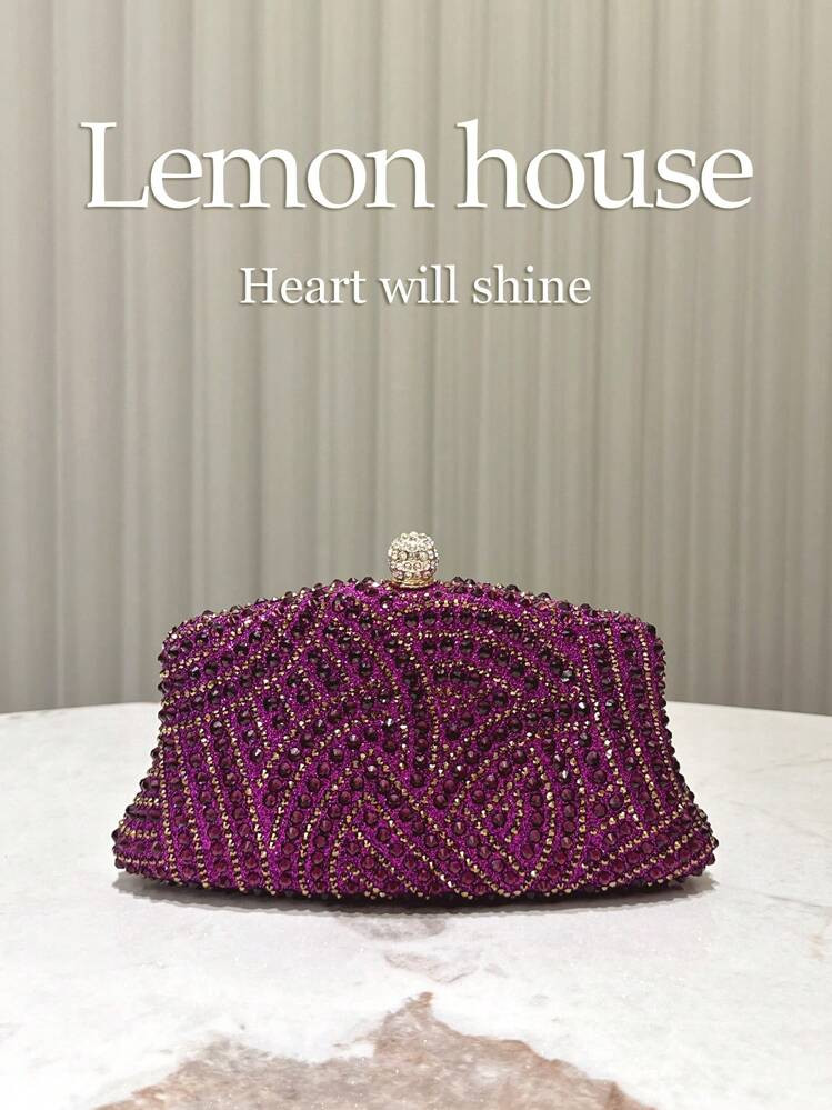 1pc Shiny Purple Rhinestone Decor Clutch Bag With Metal Chain Strap, Elegant And Fashion Shoulder/Handbag For Women, Suitable For Evening Party, Wedding, Formal Occasion, Perfect Gift For Her | SHEIN