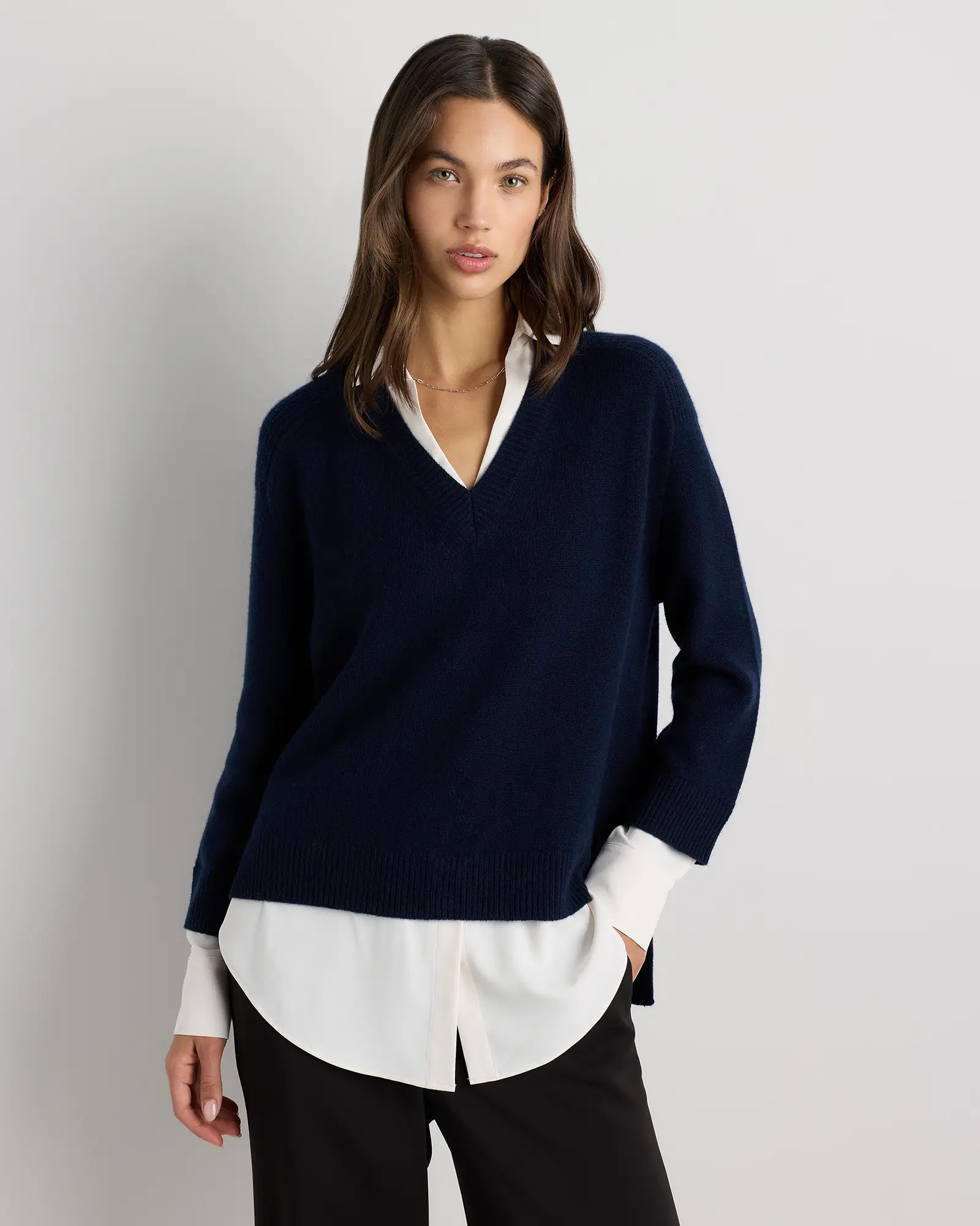 100% Mongolian Cashmere Layered V-Neck Sweater | Quince