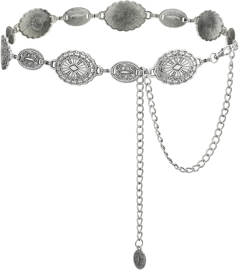 TOPACC Western Metal Concho Belt for Women Cowgirl Chain Belts for Dresses Jeans Country Concert ... | Amazon (US)