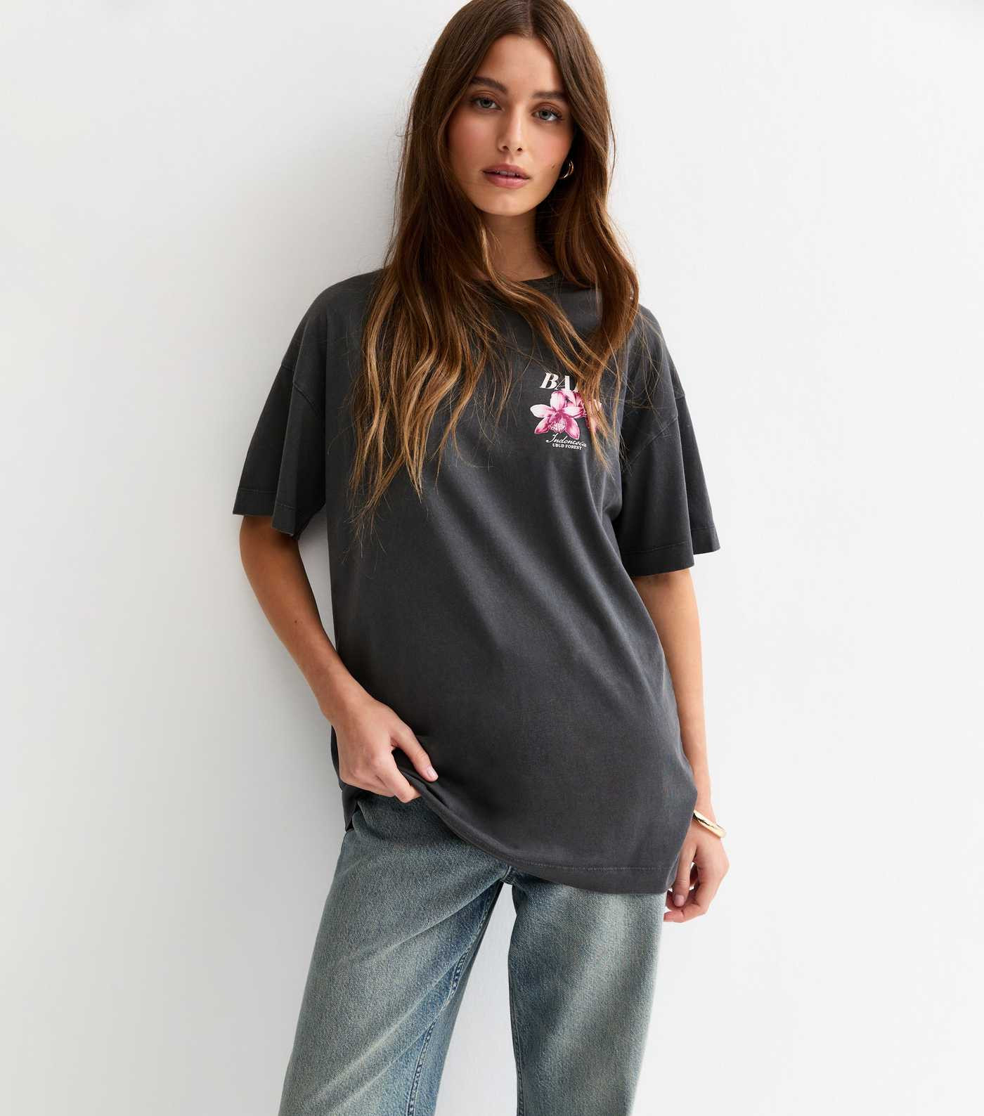 Dark Grey Bali Acid Print Oversized T-Shirt | New Look | New Look (UK)